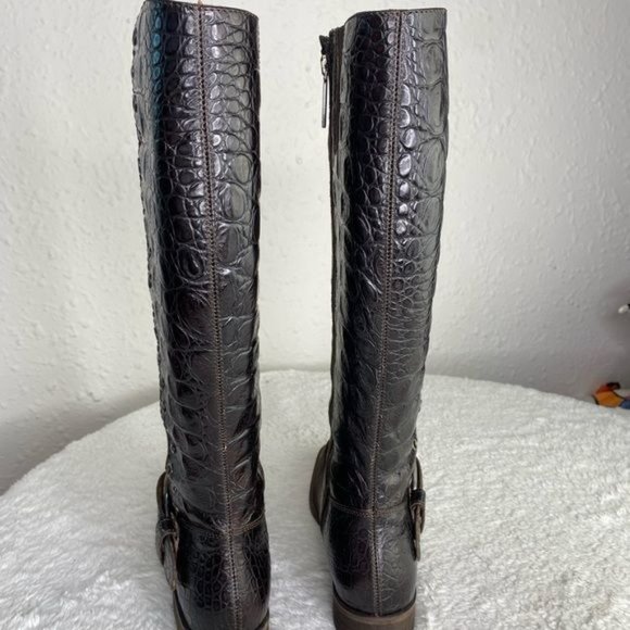Ladies Donald J Pliner Brown Suede Alligator Knee High Zip Up Boots Size: 6.5 M - Picture 4 of 16